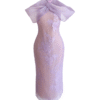 Lilac Sheer Embroidered Midi Dress with Organza Butterfly Cape Overlay