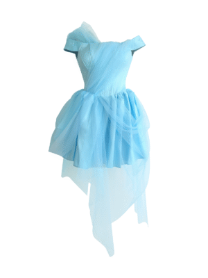Asymmetric Off-Shoulder Tulle Dress in Light Blue