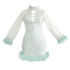 Sheer Bodycon Mini Dress with Front Cut-Outs and Feather Trim