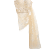 Strapless Nude Corset Top with Sheer Floral Embroidered Tulle Drape