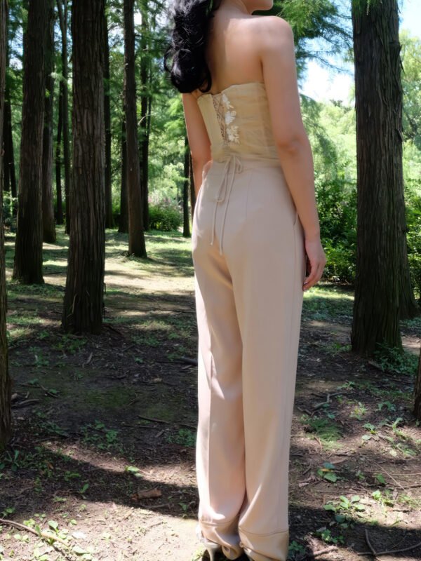 High-Waisted Wide-Leg Trousers with Oversized Cuffed Hem in Cream Satin - Image 4