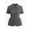 Ember Peplum Peter Pan Collar Polycotton Top - Image 2