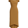 Maeve Sheath Off-Shoulder Khaki Silk Midi Dress - Image 2