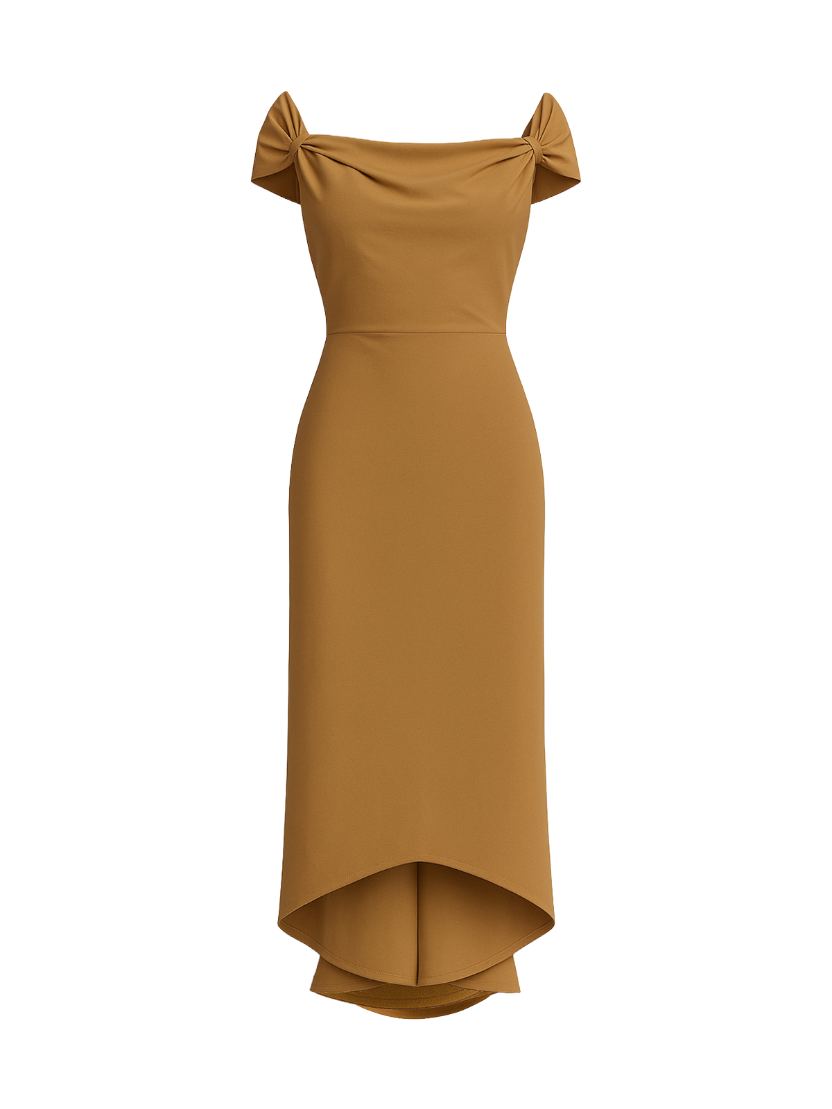 Maeve Sheath Off-Shoulder Khaki Silk Midi Dress - Image 2