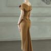 Maeve Sheath Off-Shoulder Khaki Silk Midi Dress - Image 6