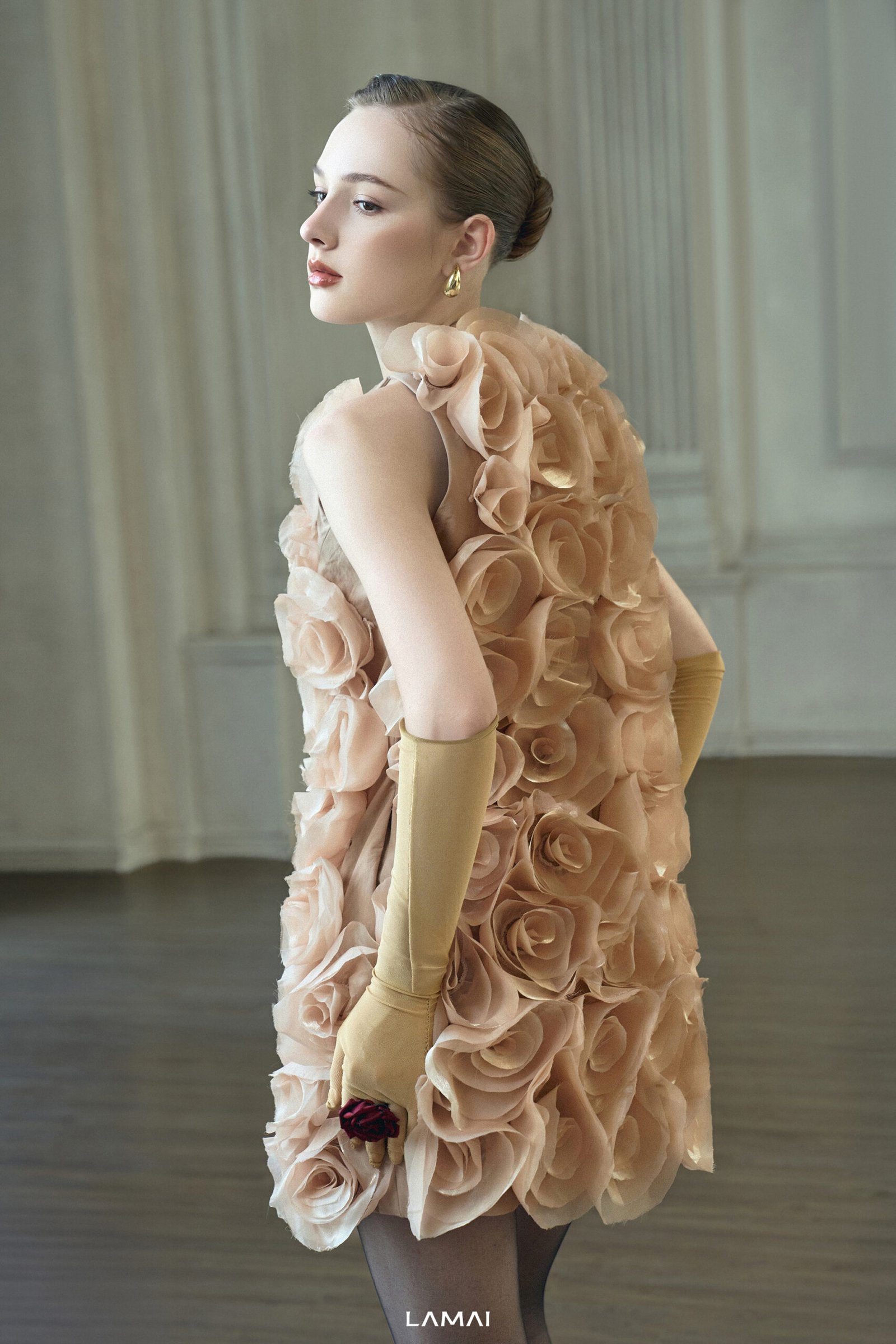Louisa Trapezoid Flower Applique Organza Mini Dress - Image 6