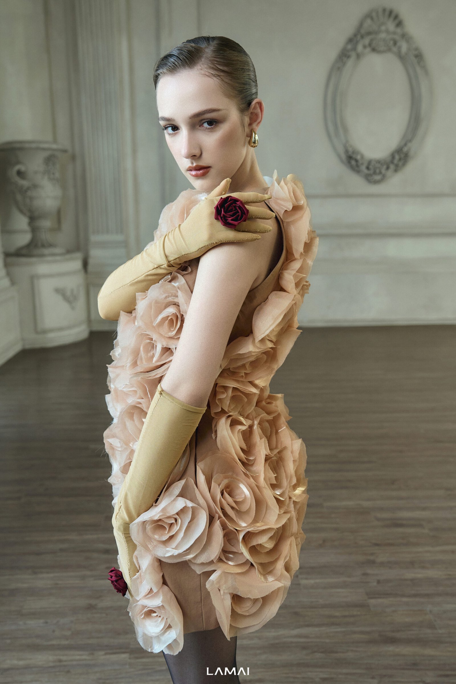 Louisa Trapezoid Flower Applique Organza Mini Dress - Image 3