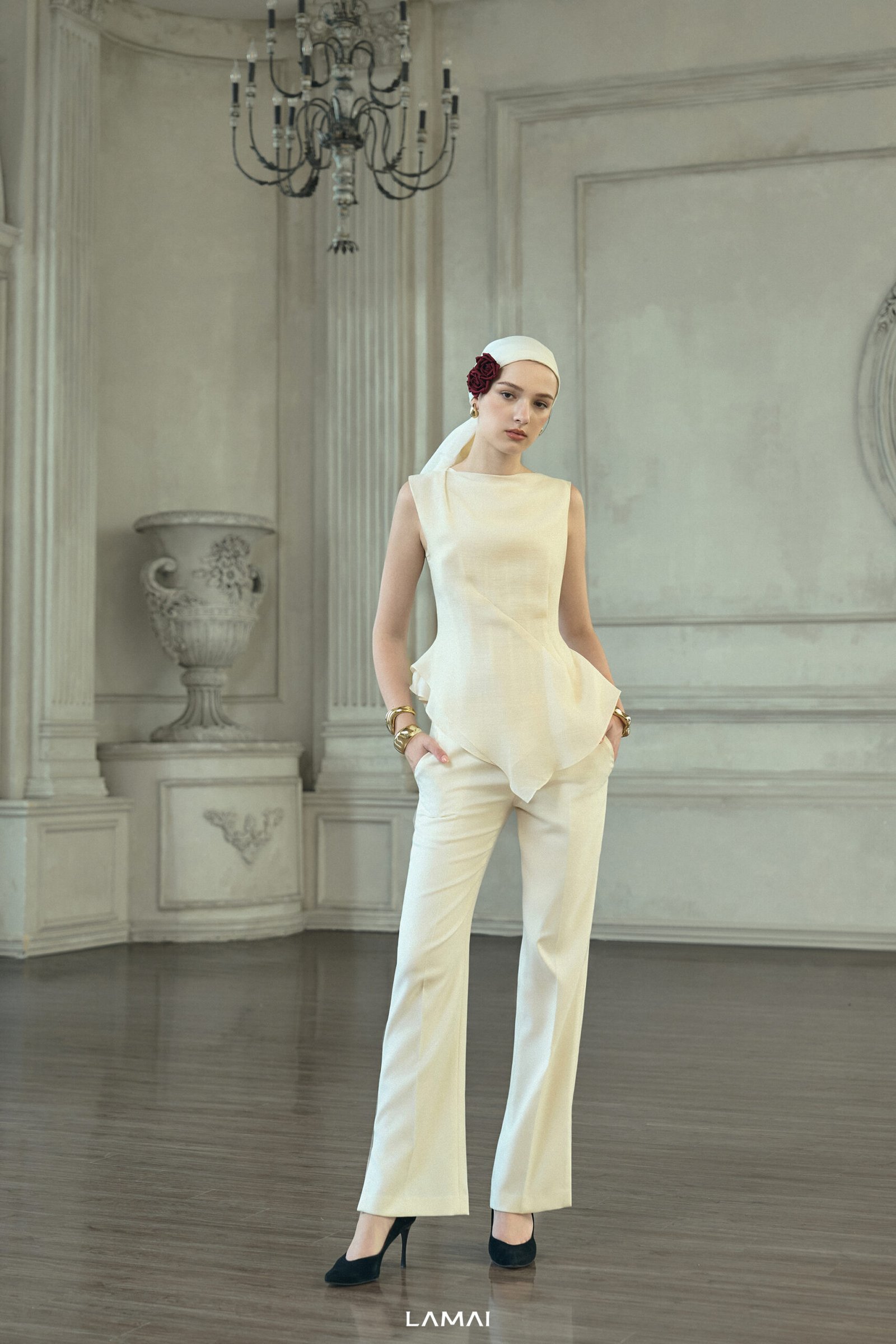 Jayda Straight Side Slit Twill Ankle Length Pants - Image 3