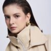 Clara Blouson Cuff Sleeved Khaki Silk Jacket - Image 3