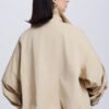 Clara Blouson Cuff Sleeved Khaki Silk Jacket - Image 4