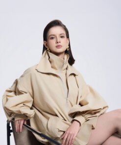 Clara Blouson Cuff Sleeved Khaki Silk Jacket