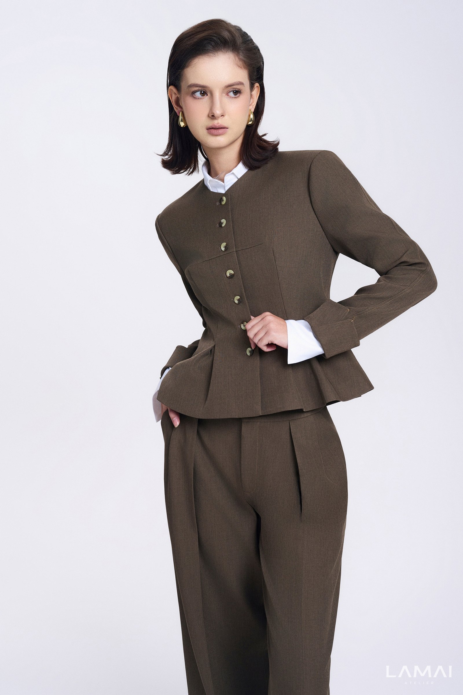 Colette Peplum V-Neck Twill Jacket - Image 3