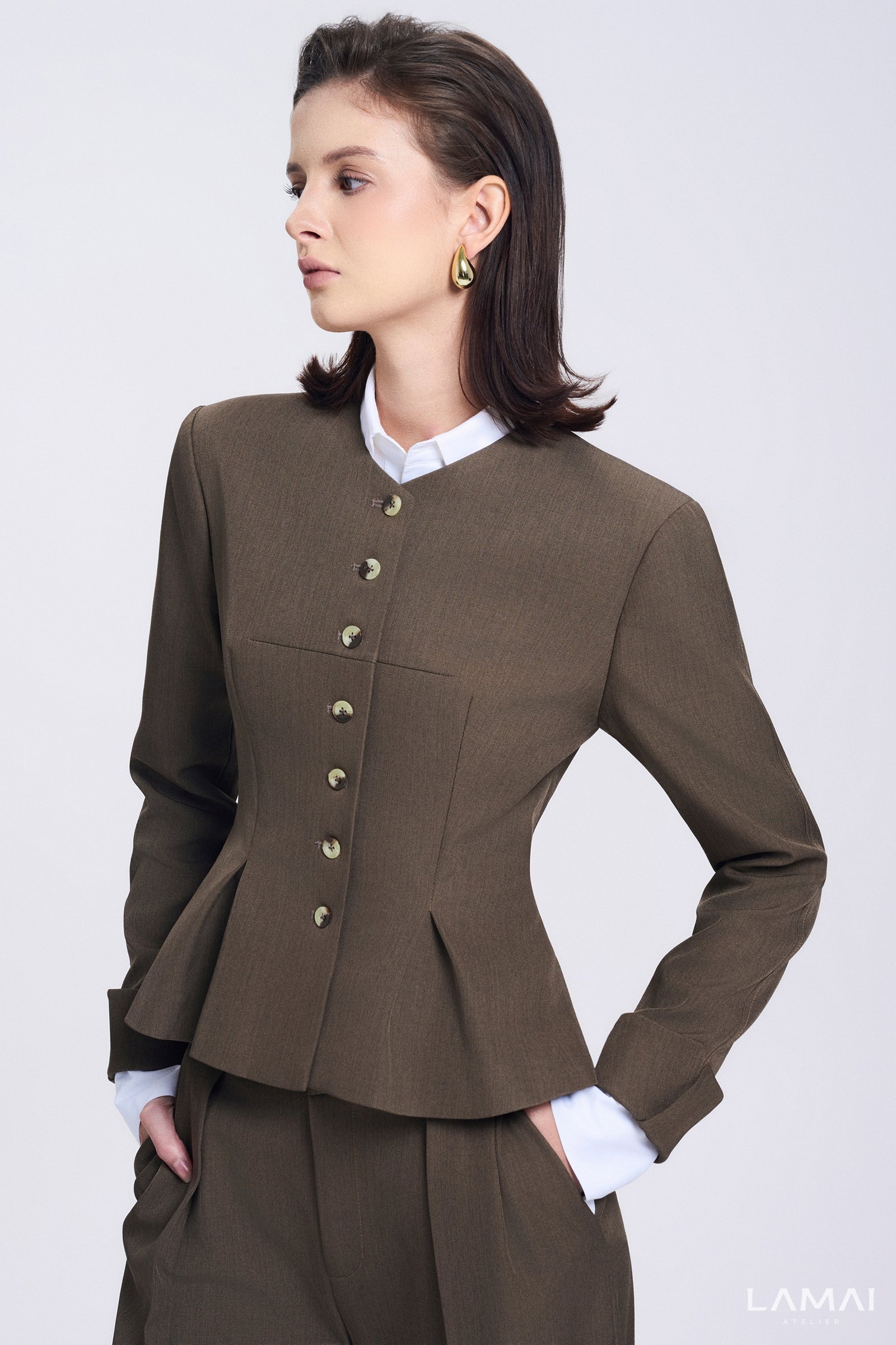 Colette Peplum V-Neck Twill Jacket - Image 4
