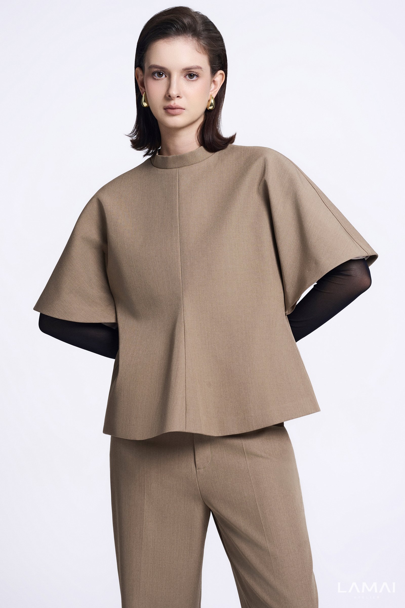 Mara Straight Wide Sleeved Twill Top - Image 3