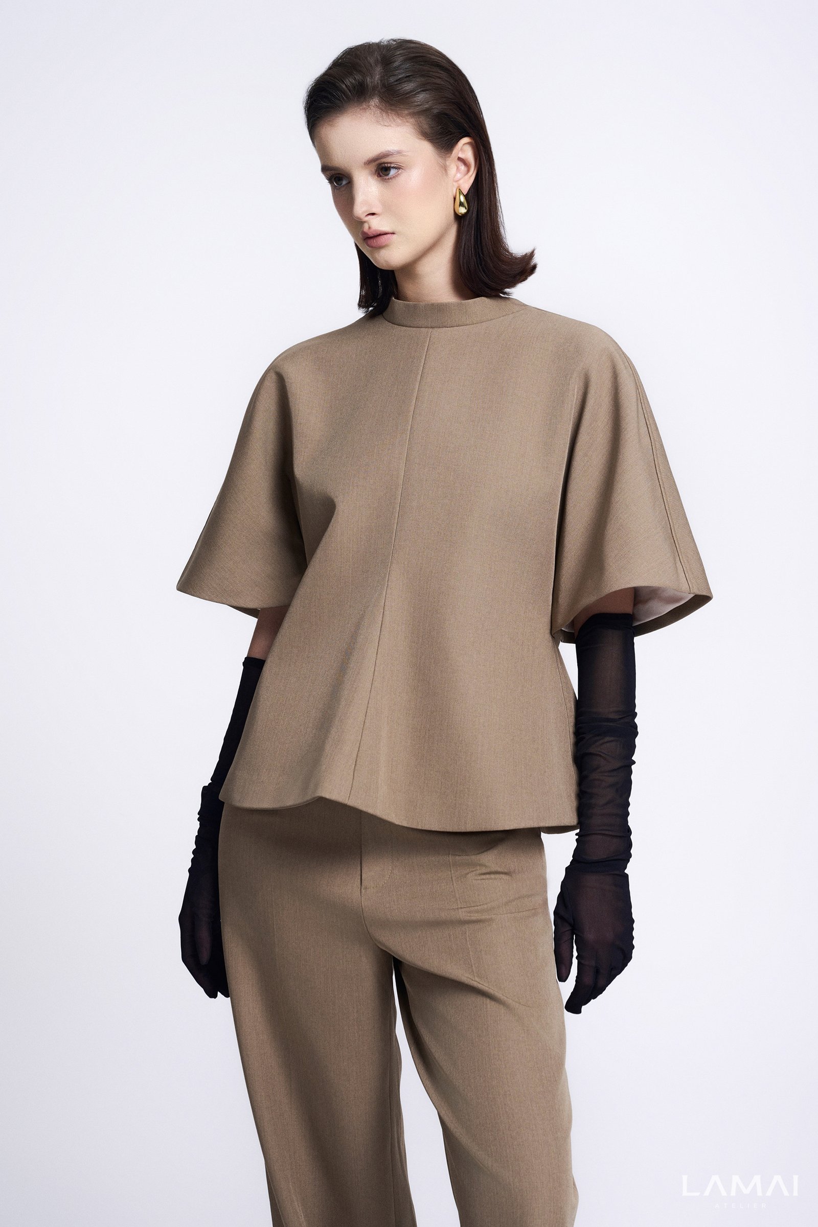 Mara Straight Wide Sleeved Twill Top