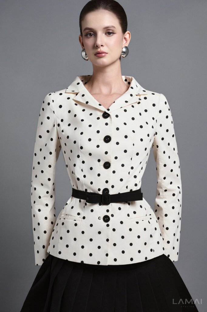 Rhea Peplum V-Neck Silk Cotton Blend Jacket
