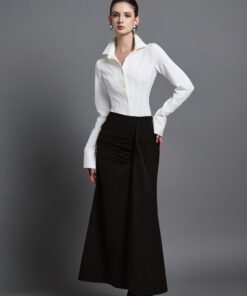 Seren Mermaid Draped Khaki Silk Maxi Skirt