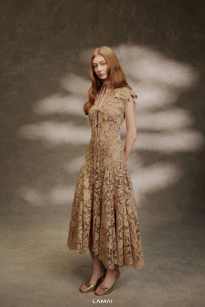 Selene Latte Applique Midi Dress