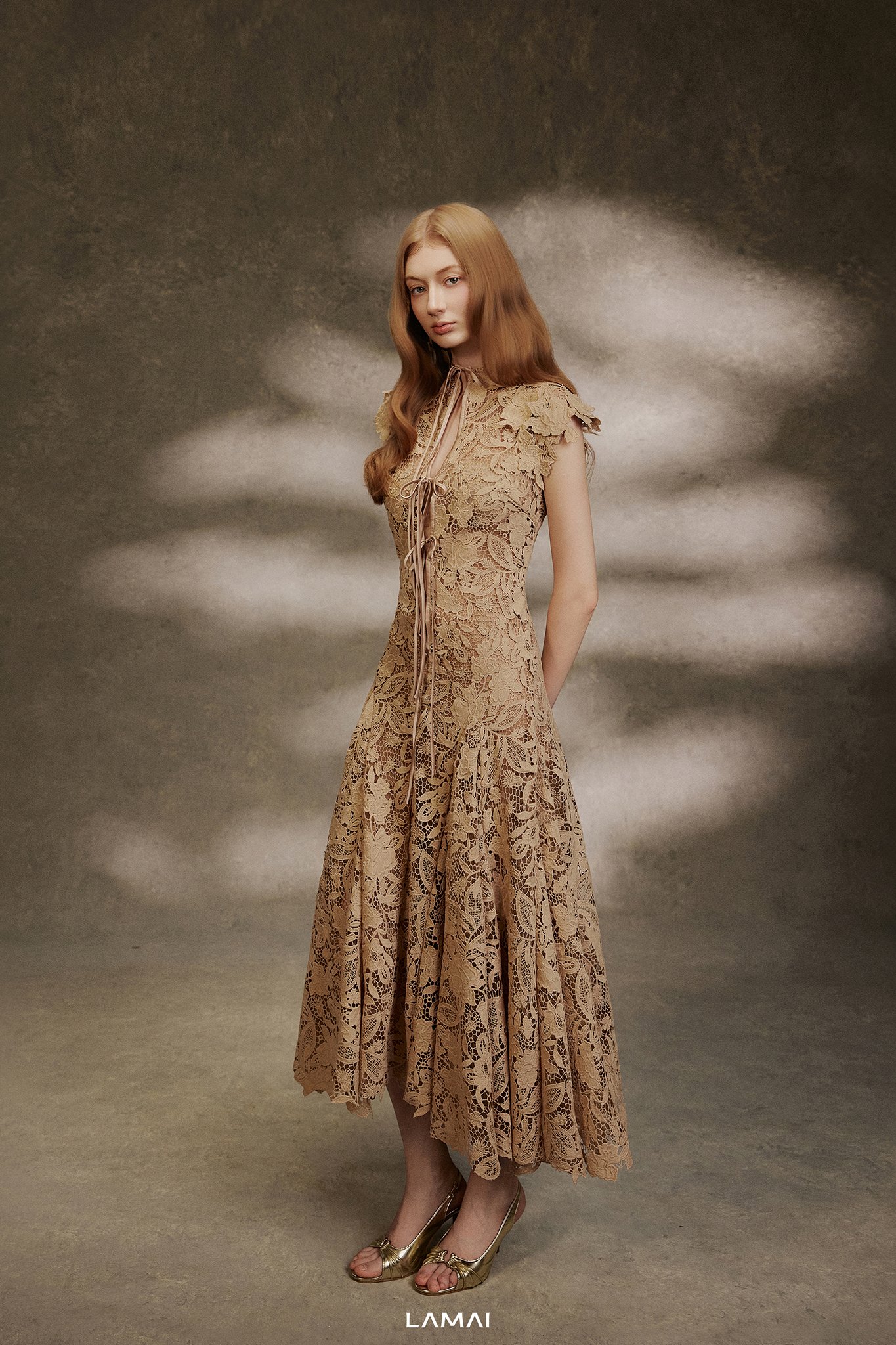 Selene Latte Applique Midi Dress