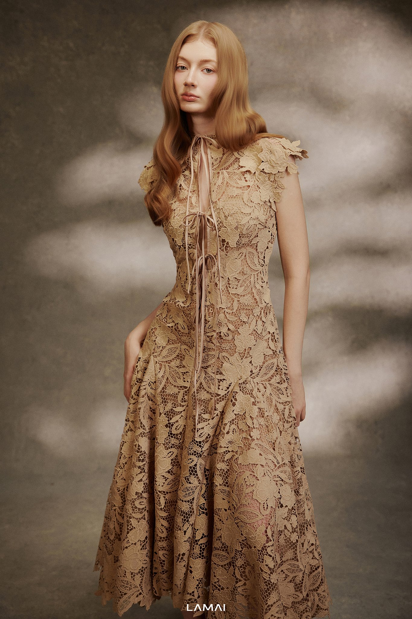Selene Latte Applique Midi Dress - Image 4