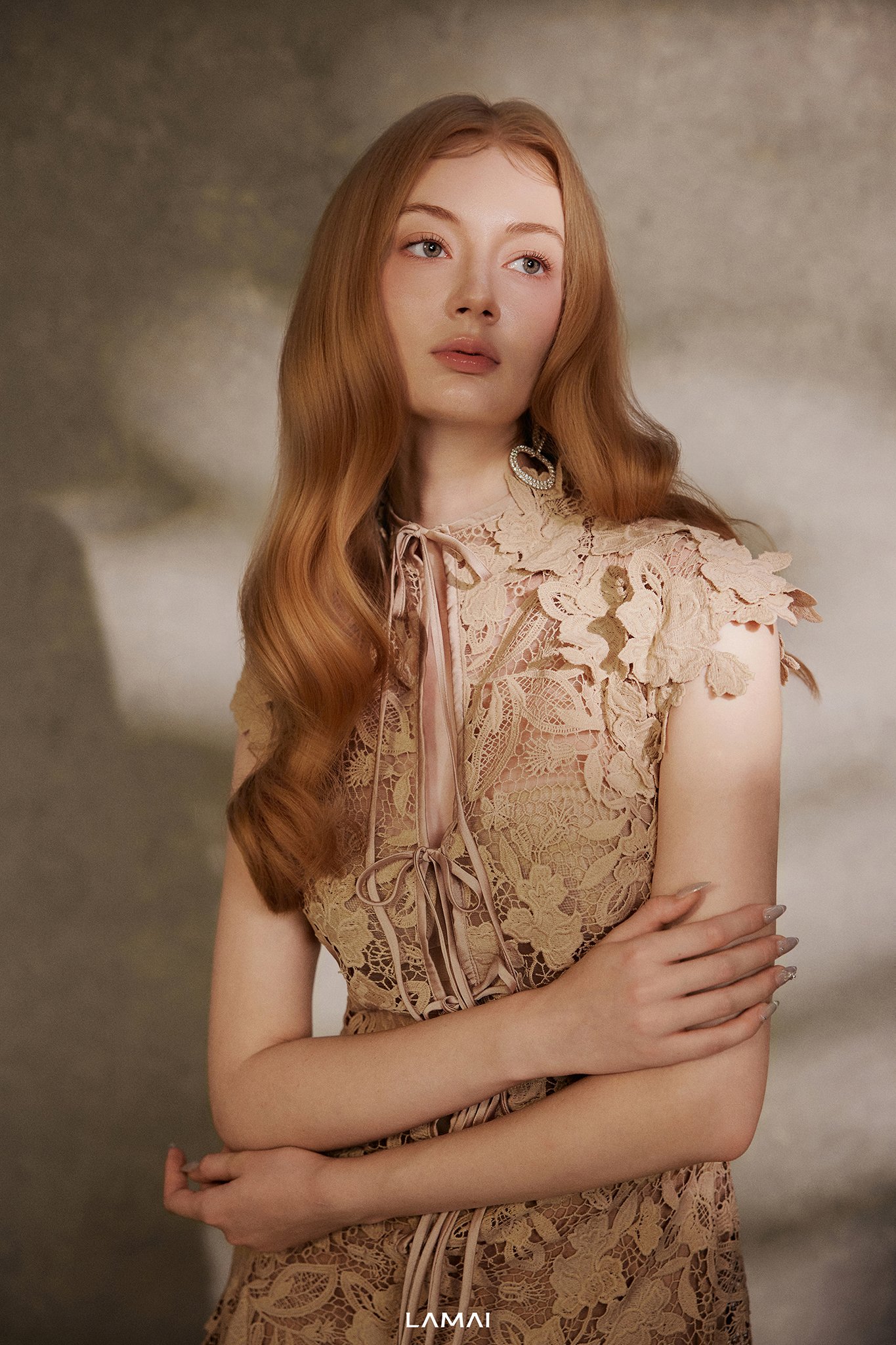 Selene Latte Applique Midi Dress - Image 5