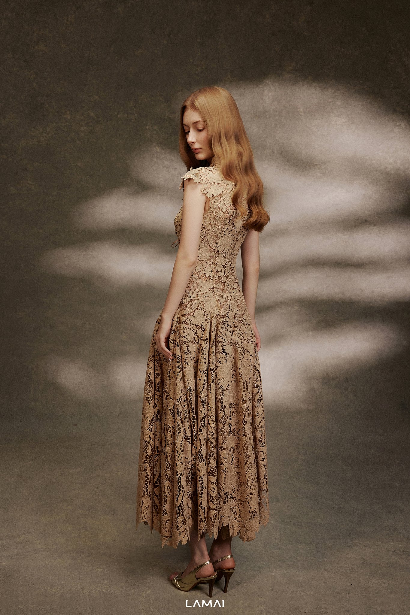 Selene Latte Applique Midi Dress - Image 6