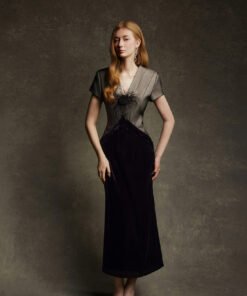 Noir Velvet V-Neck Midi Dress
