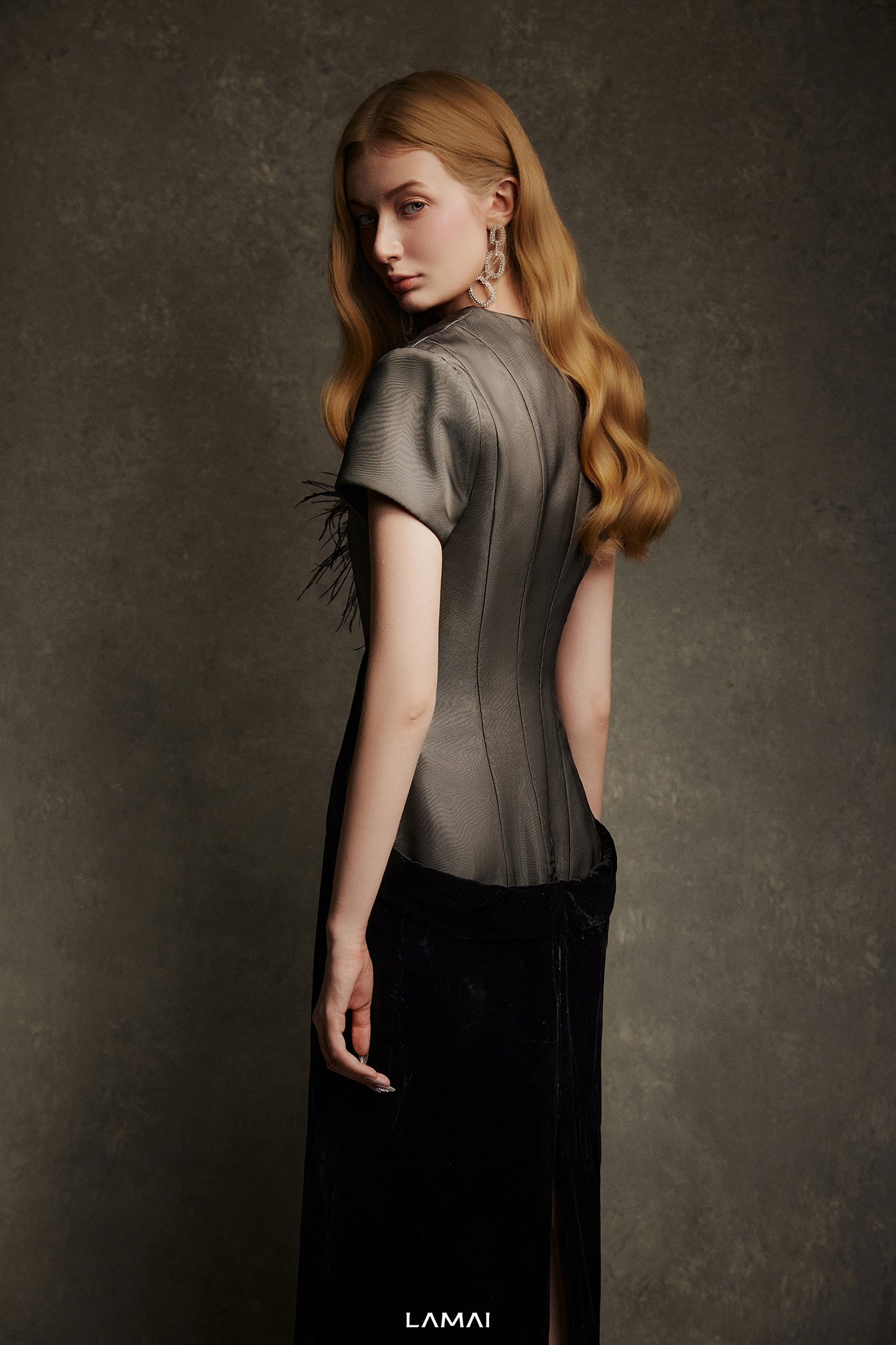 Noir Velvet V-Neck Midi Dress - Image 5
