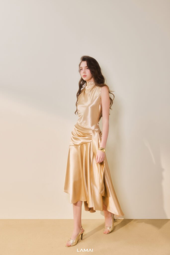Golden Hour V-Neck Midi Dress