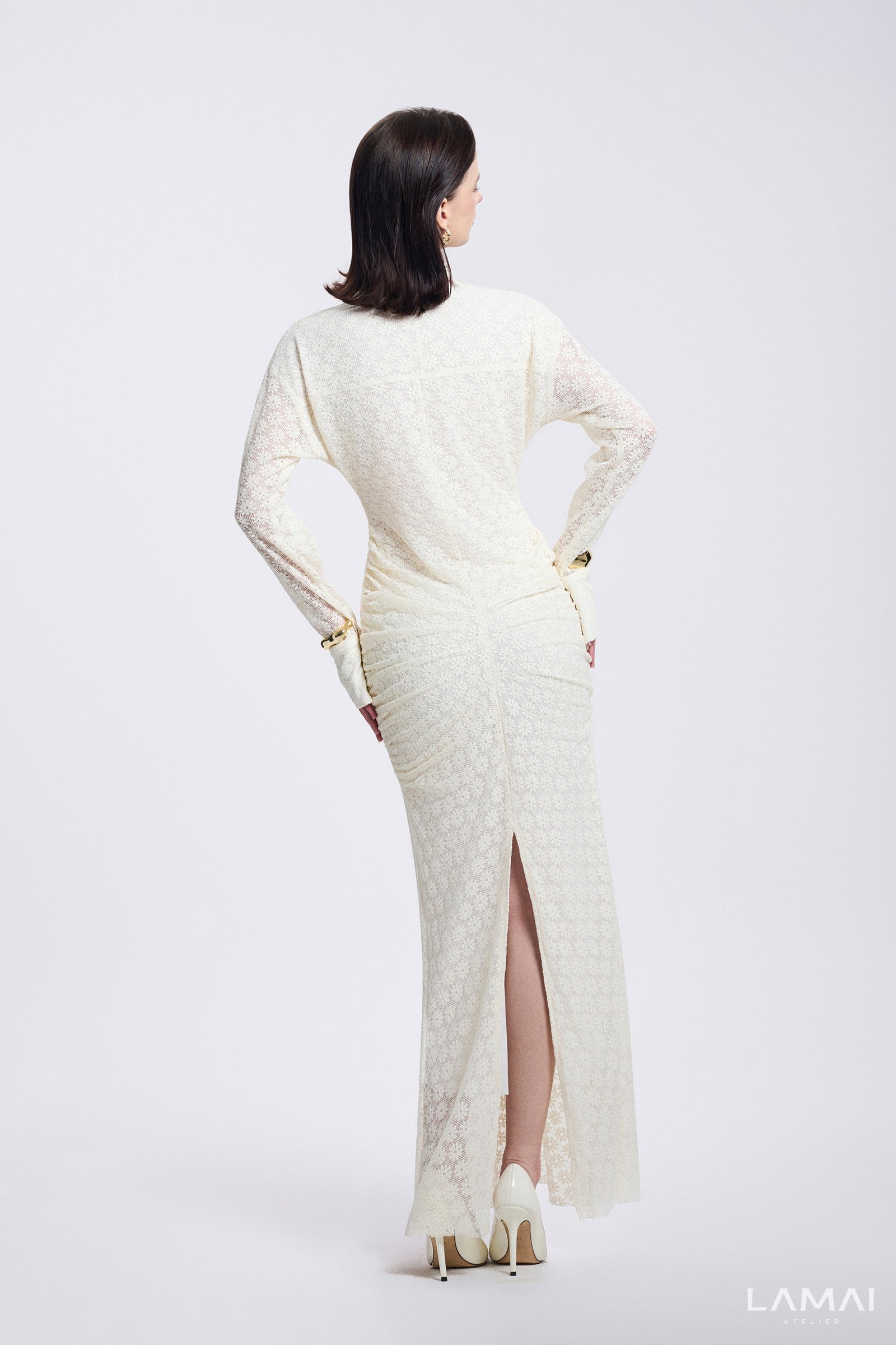 Elise Sheath Gathered Lace Maxi Dress - Image 6