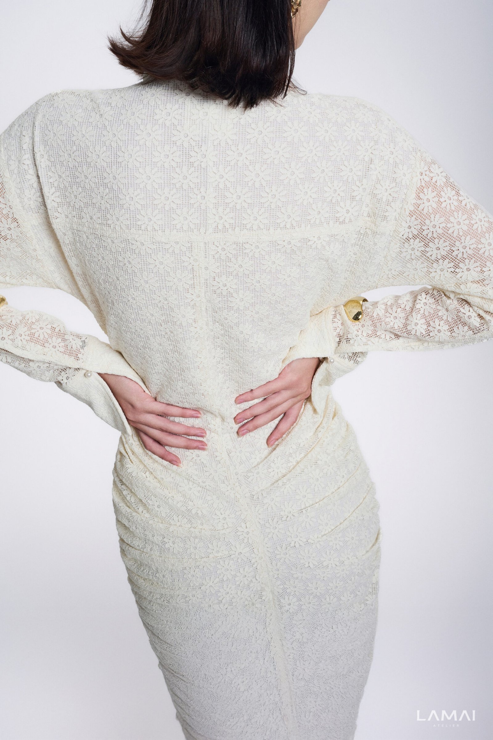 Elise Sheath Gathered Lace Maxi Dress - Image 5
