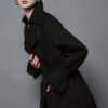 Arden Straight Patch Pocket Khaki Silk Knee-length Trench Coat - Image 3
