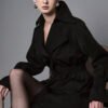 Arden Straight Patch Pocket Khaki Silk Knee-length Trench Coat - Image 4