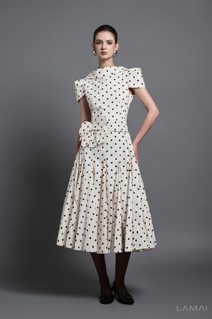 Tess A-line Boat Neck Polycotton Midi Dress