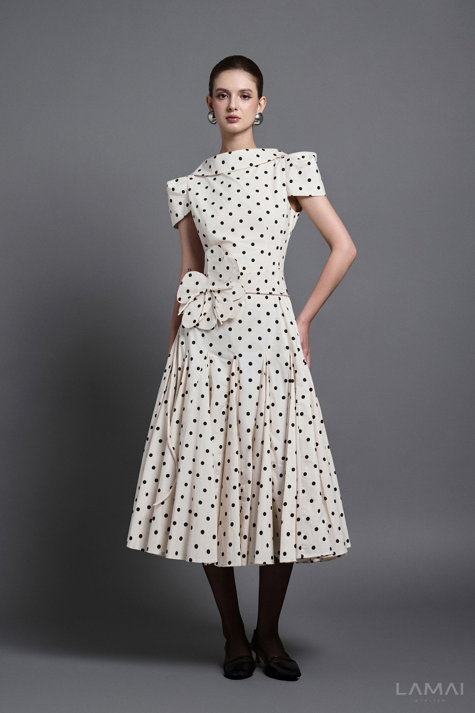 Tess A-line Boat Neck Polycotton Midi Dress