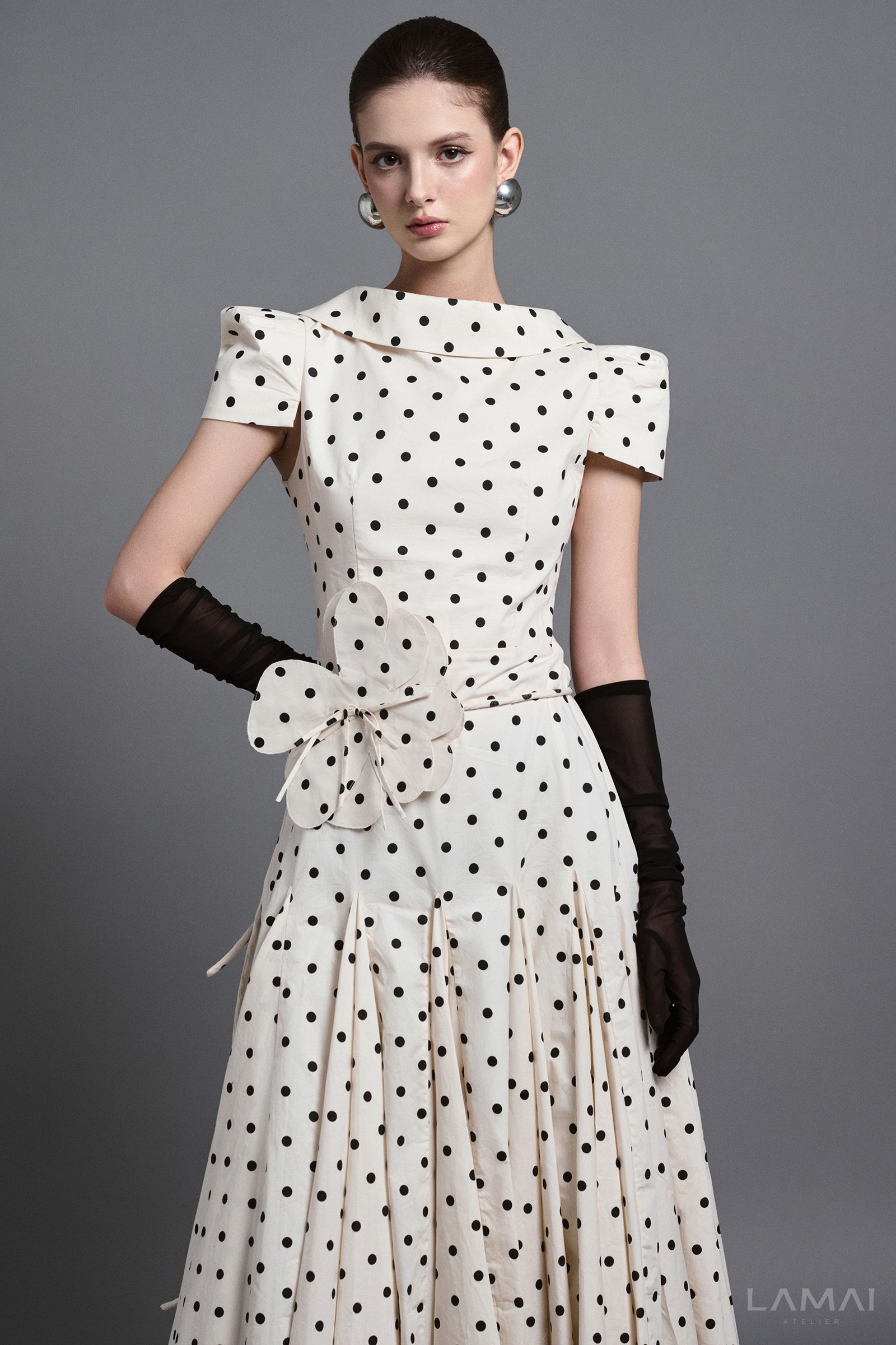 Tess A-line Boat Neck Polycotton Midi Dress - Image 4