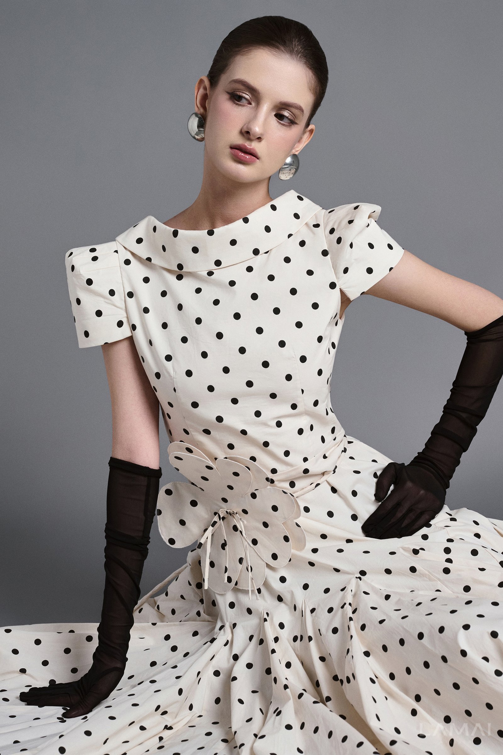 Tess A-line Boat Neck Polycotton Midi Dress - Image 3