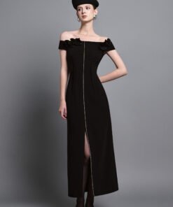 Evel Sheath Off-Shoulder Twill Midi Dress