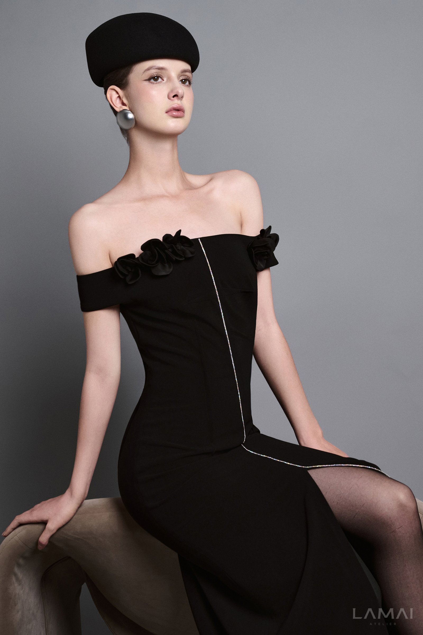 Evel Sheath Off-Shoulder Twill Midi Dress - Image 4