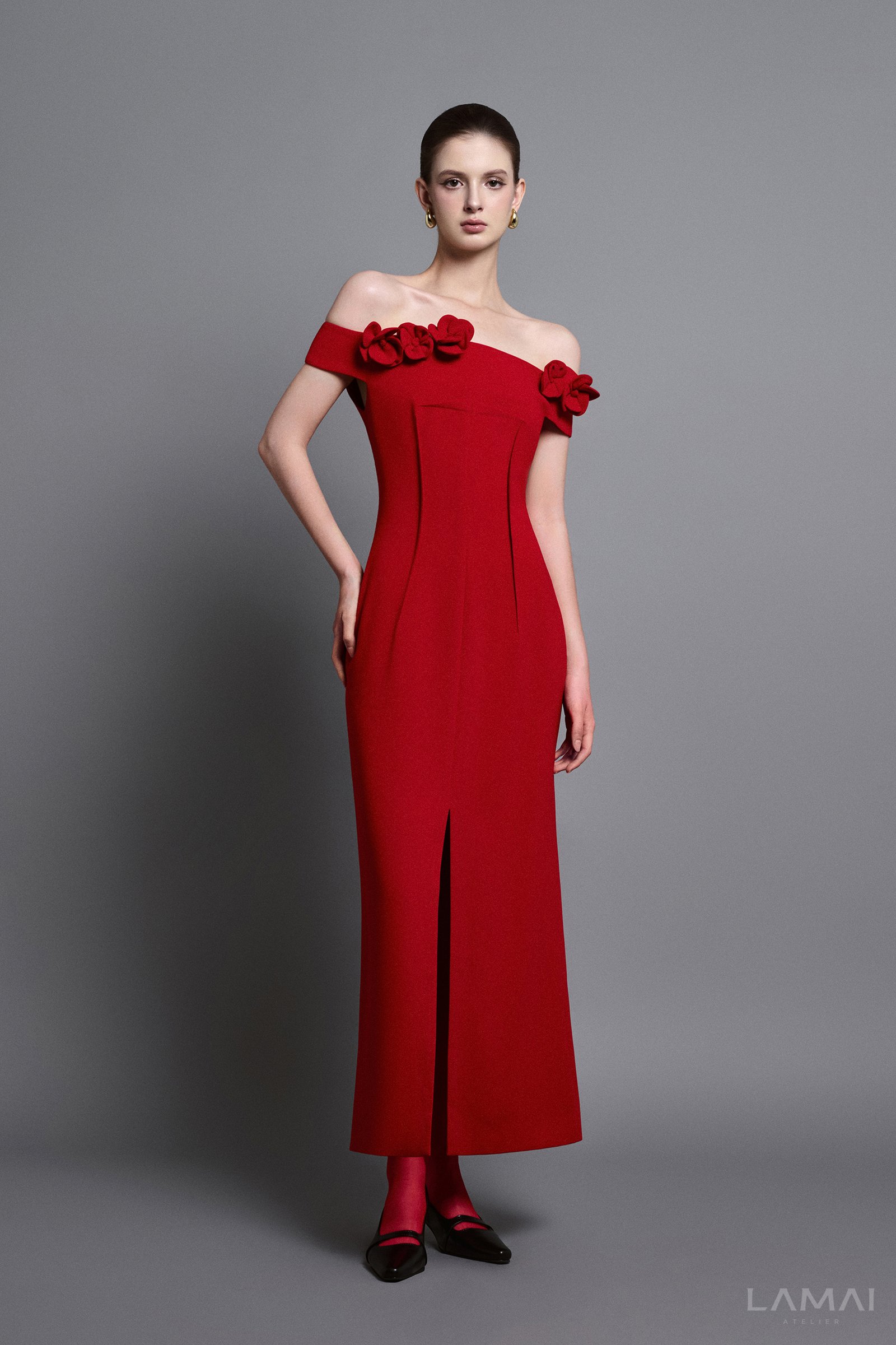 Evel Sheath Off-Shoulder Twill Midi Dress - Image 11