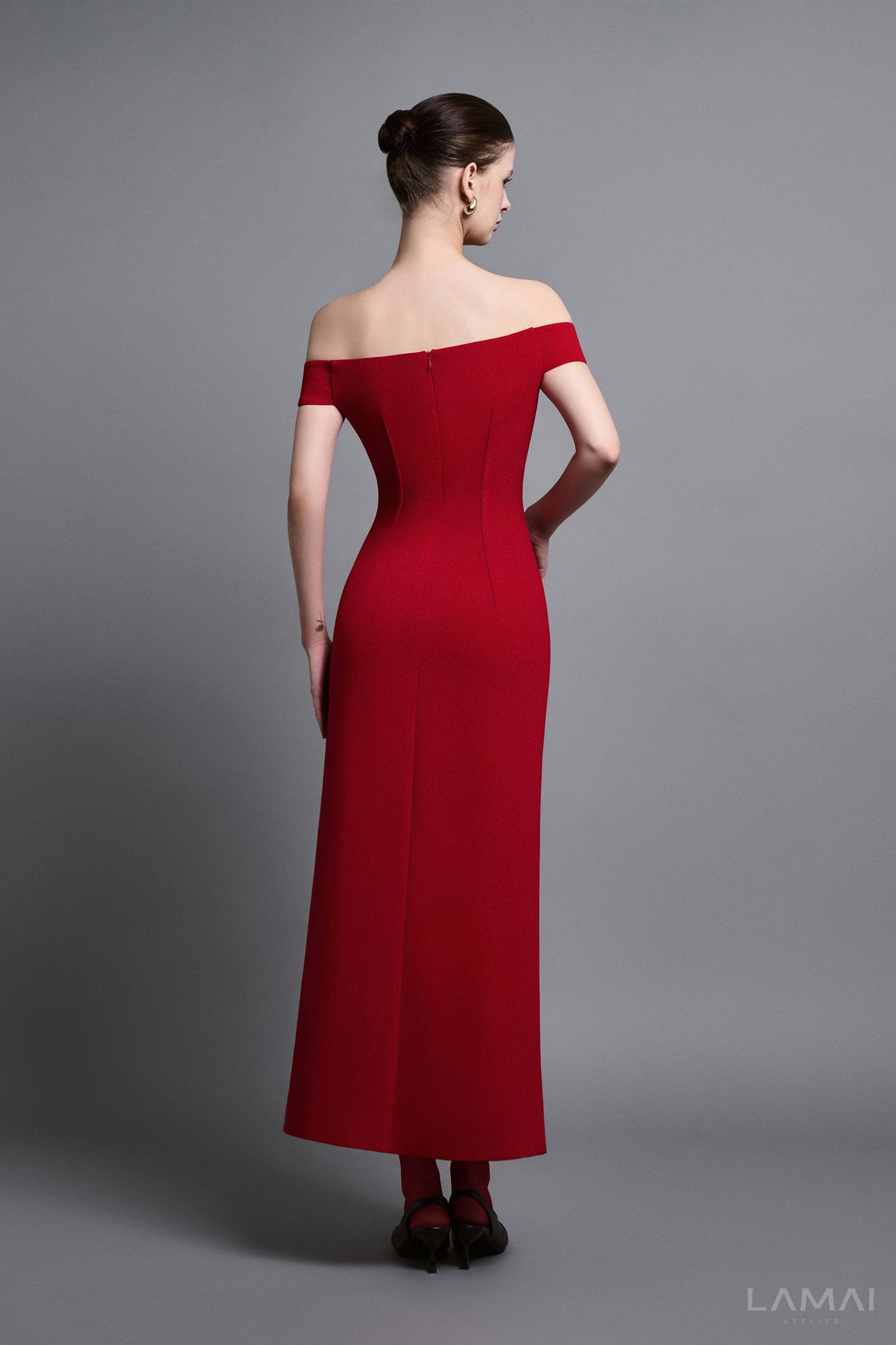Evel Sheath Off-Shoulder Twill Midi Dress - Image 12
