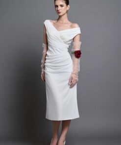 Ames Sheath Draped Cotton Midi Dress