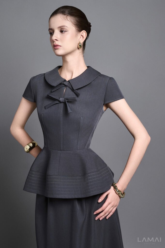Anouk Peplum Peter Pan Collar Twill Top