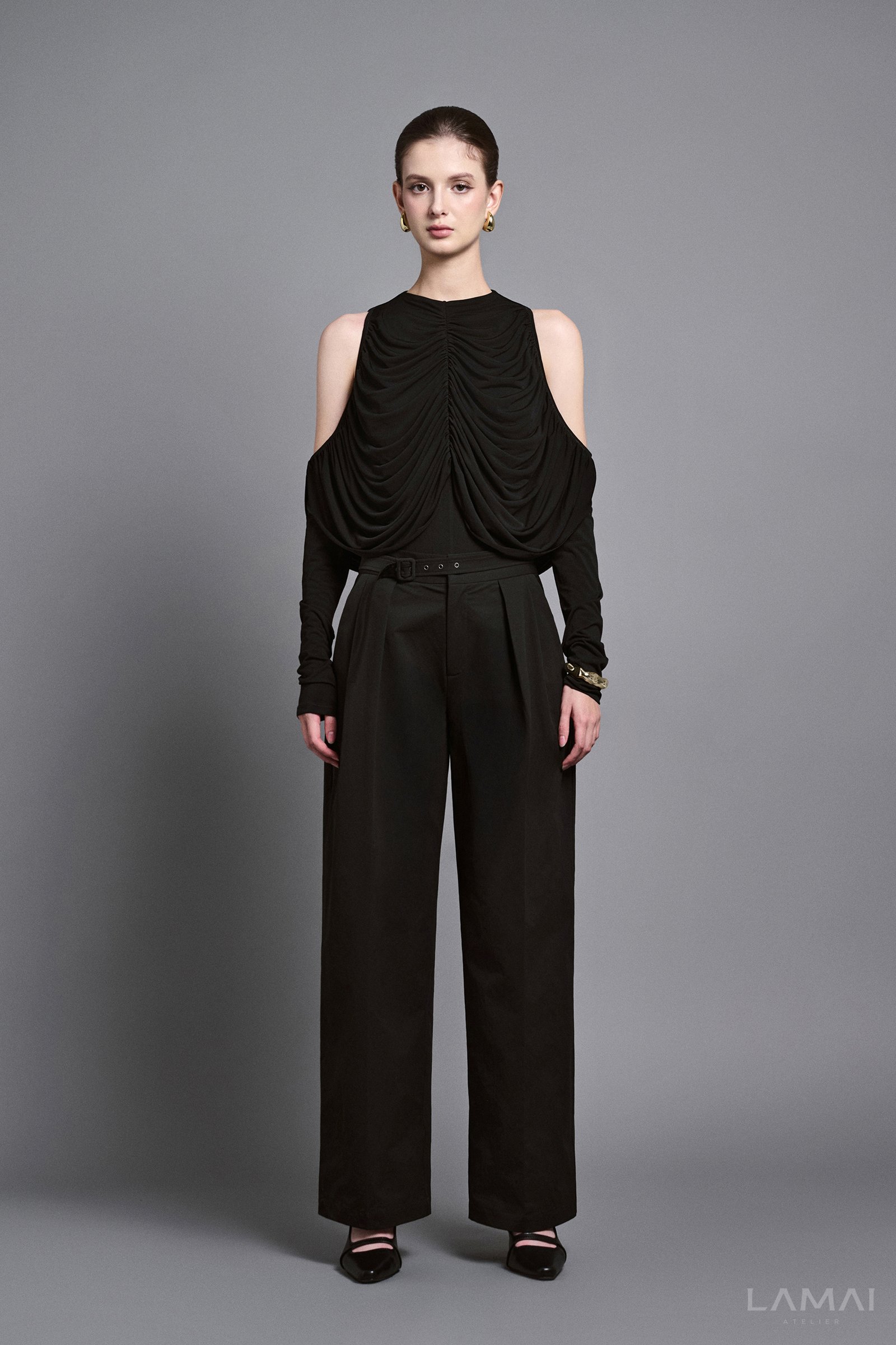 Ira Blouson Cold Shoulder Sleeved Cotton Top - Image 4