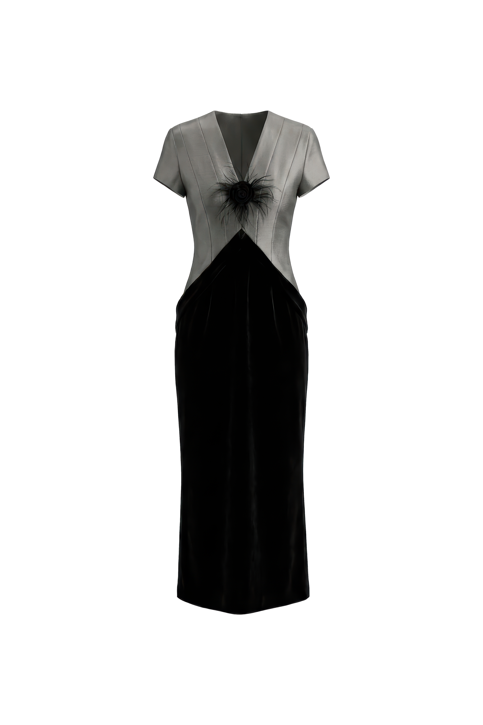 Noir Velvet V-Neck Midi Dress - Image 2